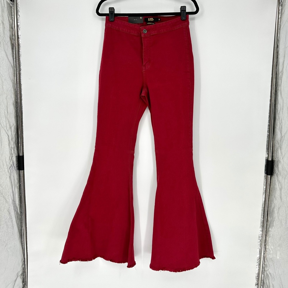 NEW Lucky & Blessed High Rise Flare Bell Bottom Maroon Red Jeans Western Boho 8‎
